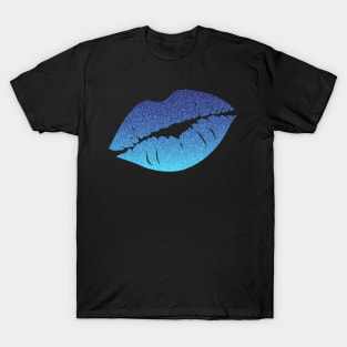 Blue Ombre Faux Glitter Lips T-Shirt